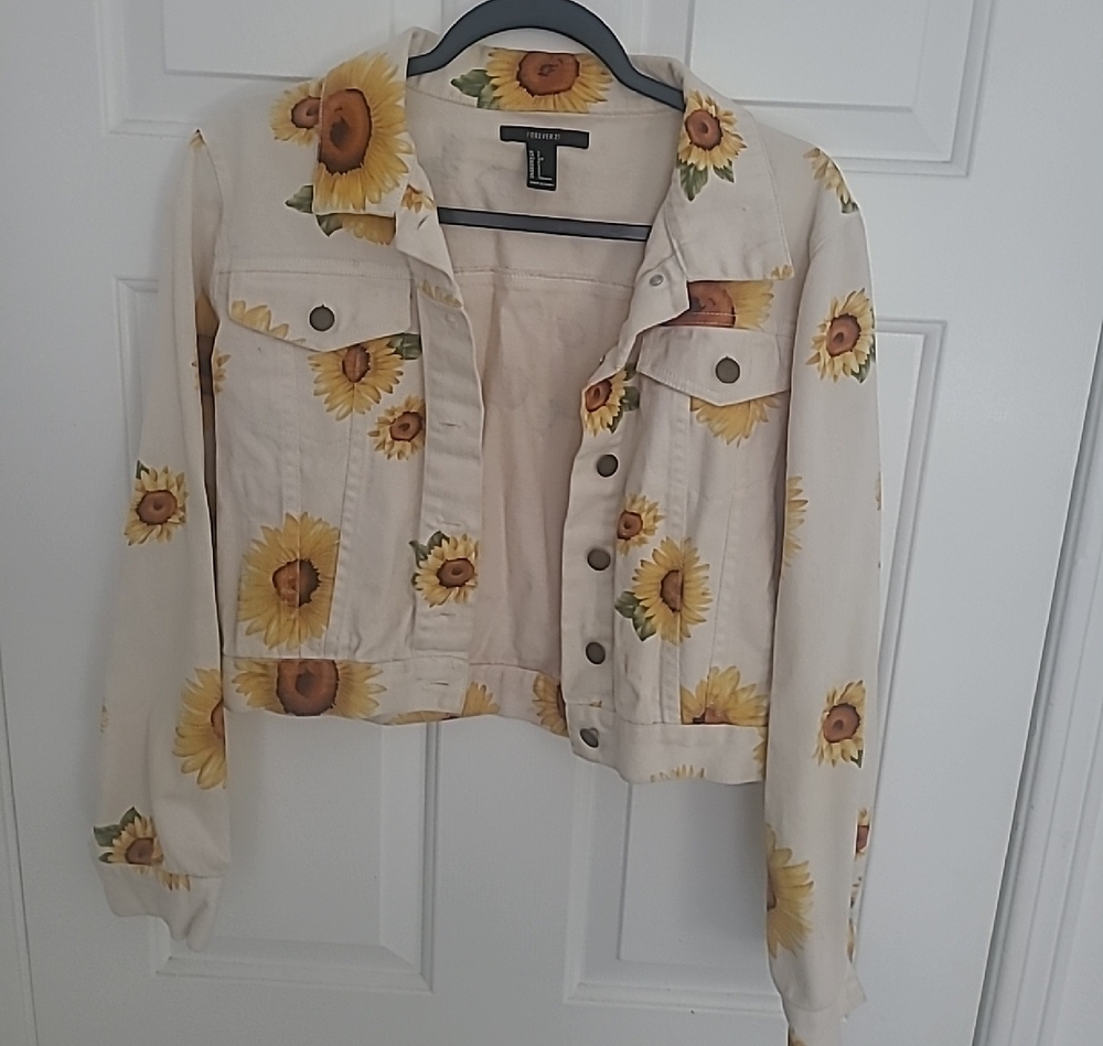 Forever 21- Sunflower Print Jean Jacket